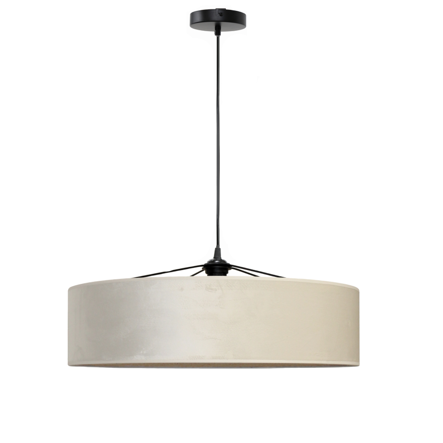 Suspension TAMBOR en velours blanc et rotin naturel tressé - Sinaya luminaires
