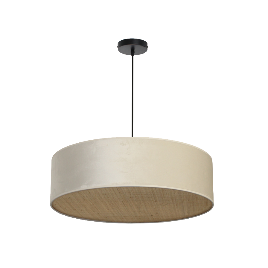Suspension TAMBOR en velours blanc et rotin naturel tressé - Sinaya luminaires