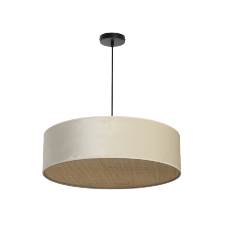 Suspension TAMBOR en velours blanc et rotin naturel tressé - Sinaya luminaires