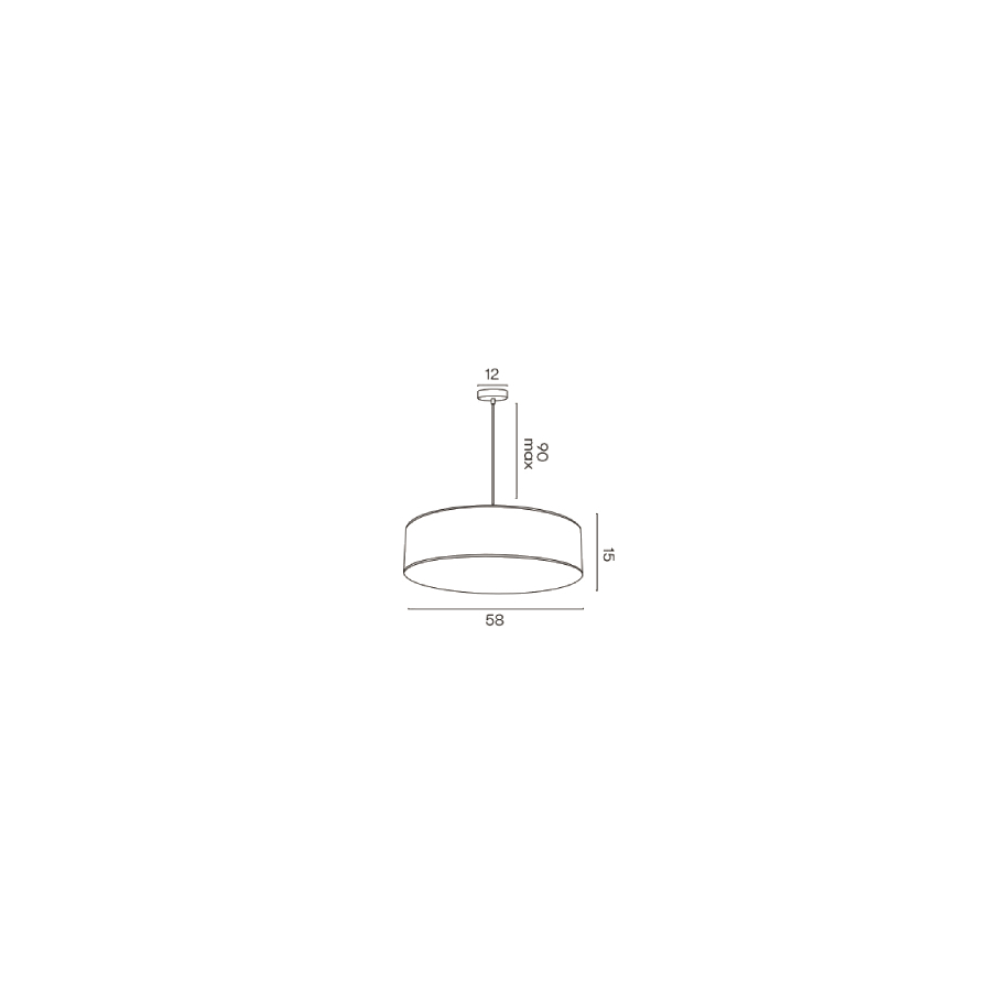 Dessin technique de la suspension TAMBOR de Sinaya luminaires - dimensions largeur 58 cm, hauteur 15 cm et un câble ajustable.