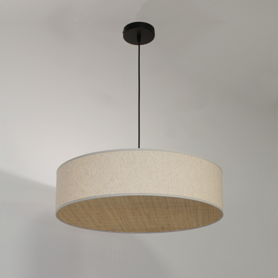 Luminaire suspendu en lin et rotin naturel tressé style Naturel Bohème - Sinaya luminaires