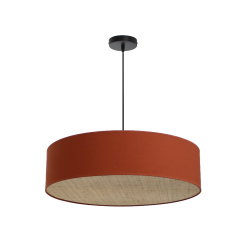 Suspension TAMBOR en coton rouge terracotta et rotin naturel tressé - Sinaya luminaires