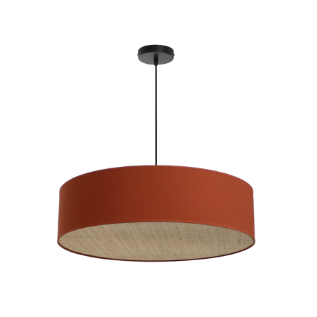Suspension TAMBOR en coton rouge terracotta et rotin naturel tressé - Sinaya luminaires