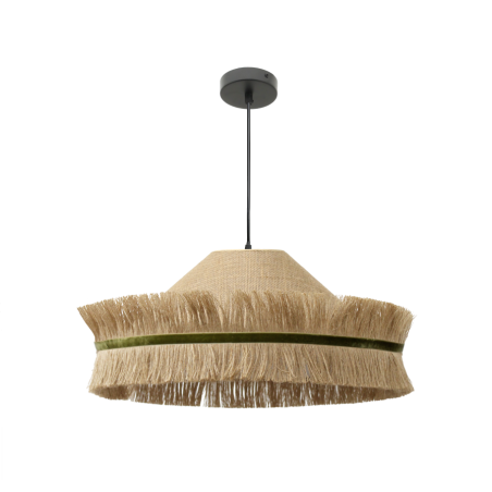 Suspension décorative en sisal et jute double frange, bandeau velours vert style naturel chic
