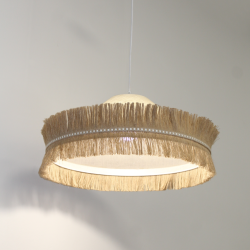 Suspension en sisal tressé et jute avec deux franges et bandeau tissé ambiance naturelle et chaleureuse