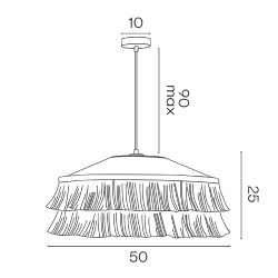 Dessin technique de la suspension à double frange INDIRA 50 cm de diamètre et un câble ajustable de 90 cm max.