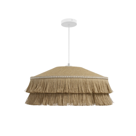 Suspension décorative conique en sisal et jute double frange | Sinaya luminaires