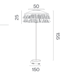 Dessin technique du lampadaire à franges INDIRA 50 cm de diamètre et 155 cm de hauteur.