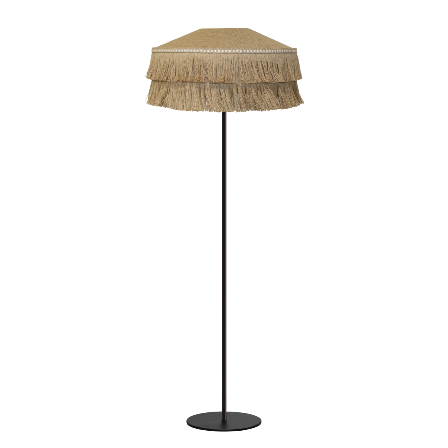 Lampadaire décoratif en sisal et jute double frange, bandeau tissé | Sinaya luminaires