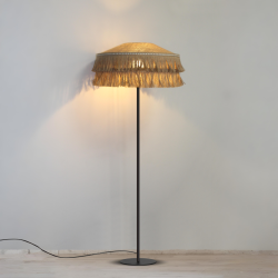 Lampadaire décoratif en sisal naturel tressé et double frange en jute - Sinaya luminaires