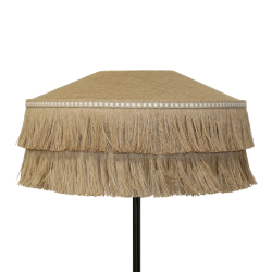 Luminaire écru suspension ronde en sisal et jute à double frange avec bandeau tissé