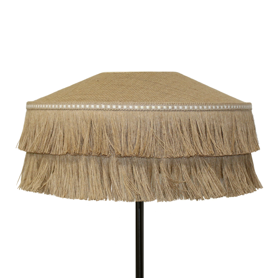 Luminaire écru suspension ronde en sisal et jute à double frange avec bandeau tissé