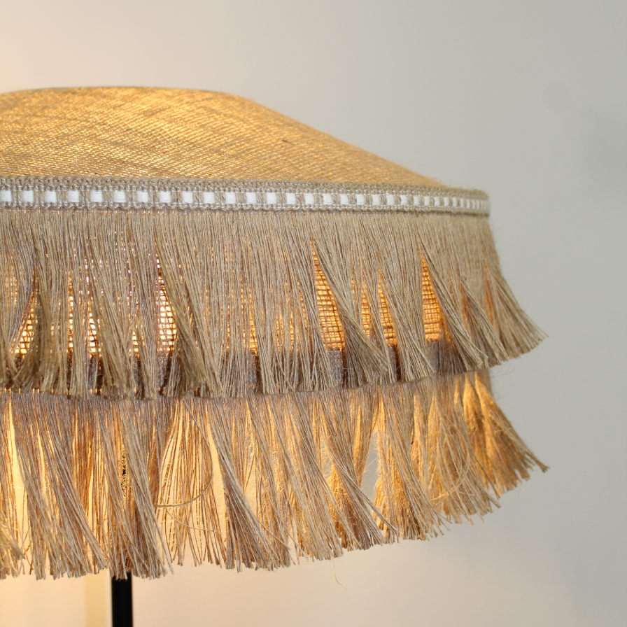 Lampadaire naturel style rétro seventies avec double franges | Sinaya luminaires