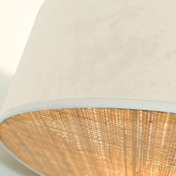 Suspension décorative en velours blanc et rotin naturel tressé | Sinaya luminaires