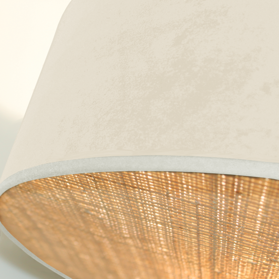Suspension décorative en velours blanc et rotin naturel tressé | Sinaya luminaires