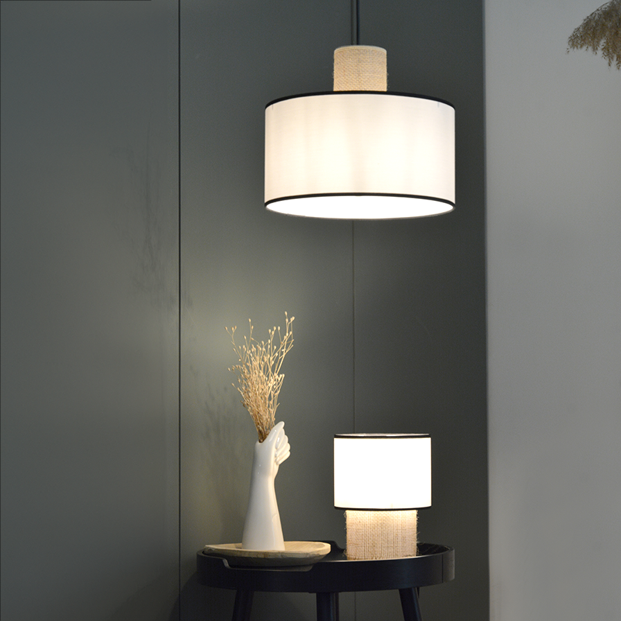 Suspension Tabata luminaire naturel en sisal tressé et coton blanc